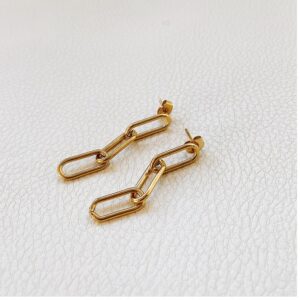 22 kt hallmark yellow gold chain link minimalist dangle drop earrings