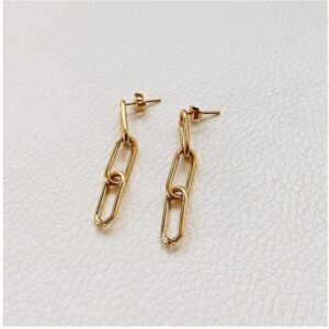 22 kt hallmark yellow gold chain link minimalist dangle drop earrings