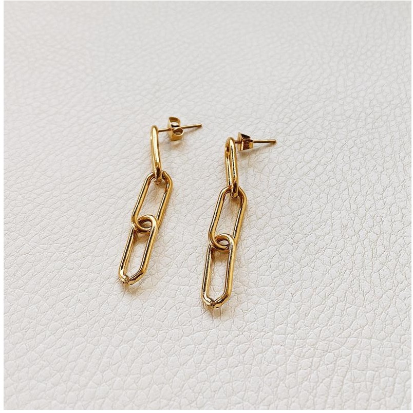 22 kt hallmark yellow gold chain link minimalist dangle drop earrings - Image 4