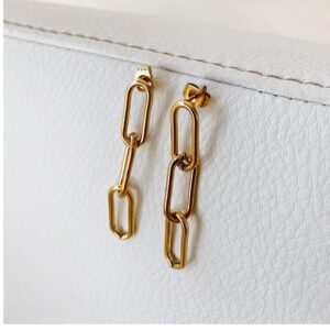 22 kt hallmark yellow gold chain link minimalist dangle drop earrings