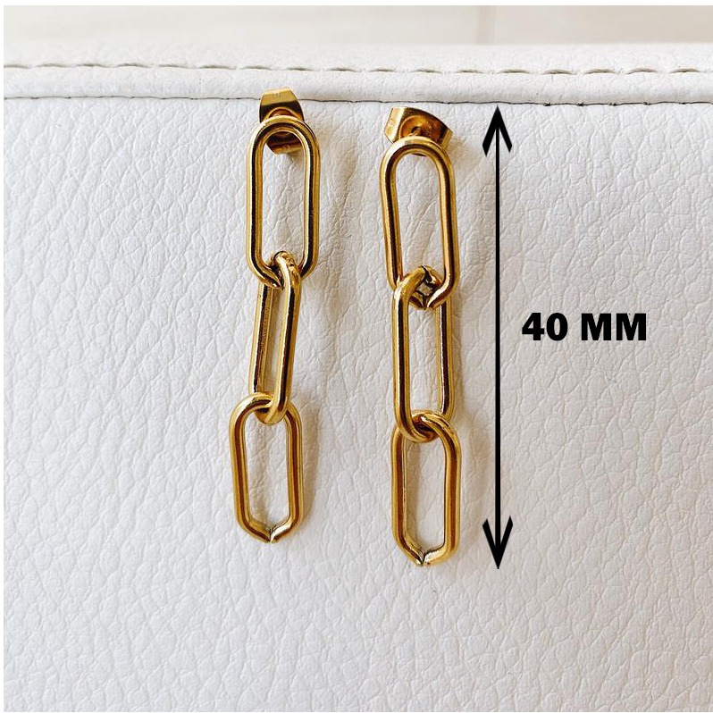 22 kt hallmark yellow gold chain link minimalist dangle drop earrings - Image 2