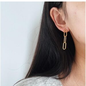 22 kt hallmark yellow gold chain link minimalist dangle drop earrings