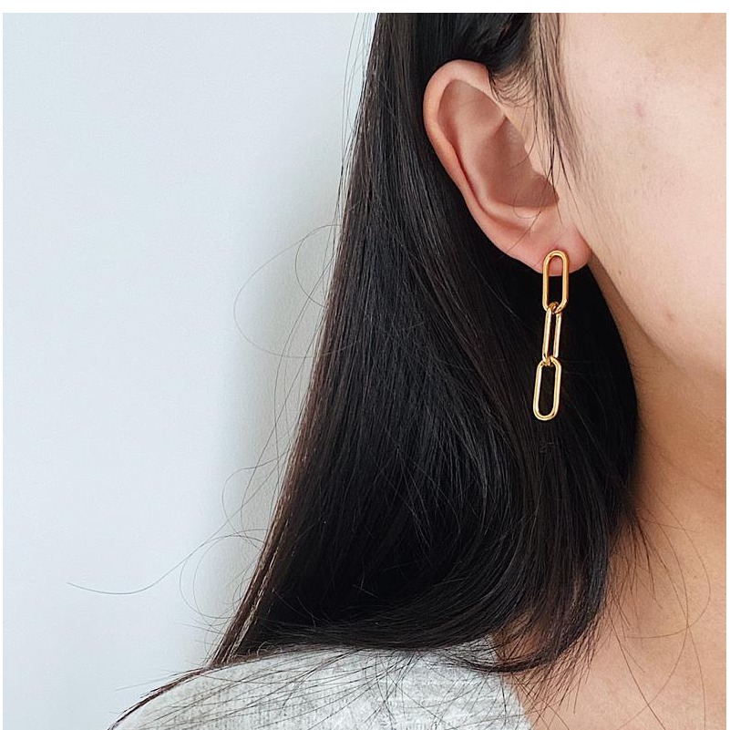 22 kt hallmark yellow gold chain link minimalist dangle drop earrings