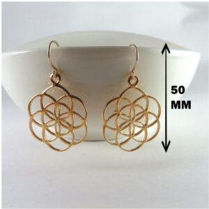 18 kt gold seed of life flower mandala judaica dangle drop earrings
