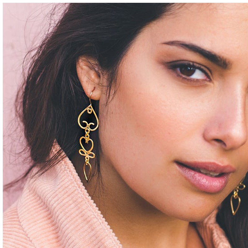18 kt real solid yellow gold fringe long big dangle drop earrings