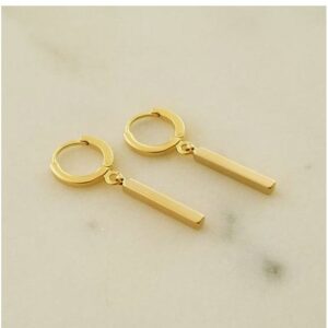 18 kt real solid yellow gold stick bar skayler dangle drop earrings