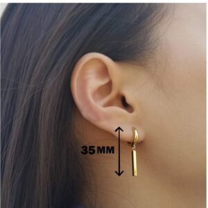 18 kt real solid yellow gold stick bar skayler dangle drop earrings