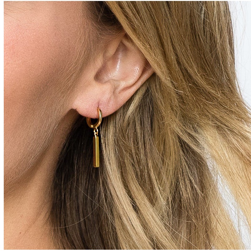 18 kt real solid yellow gold stick bar skayler dangle drop earrings