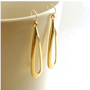 18 k hallmark real solid yellow gold long loop dangle drop earrings