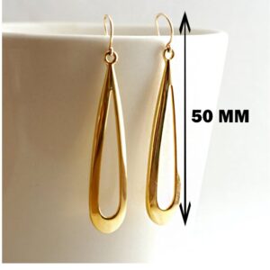 18 k hallmark real solid yellow gold long loop dangle drop earrings