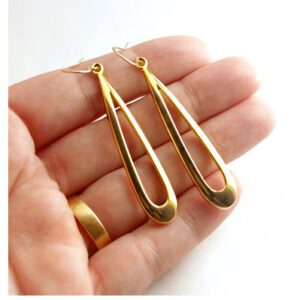 18 k hallmark real solid yellow gold long loop dangle drop earrings