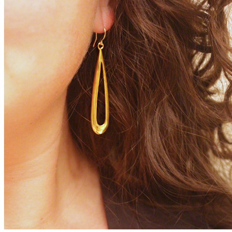 18 k hallmark real solid yellow gold long loop dangle drop earrings