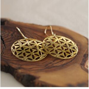 22 kt hallmark real solid yellow gold flower dangle drop earrings
