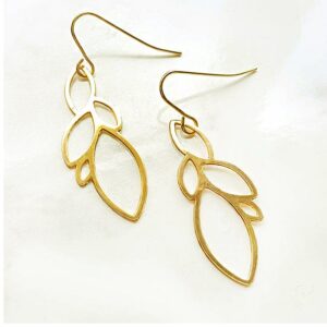 22 kt real solid yellow gold lotus flower dangle drop hook earrings