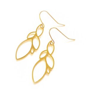 22 kt real solid yellow gold lotus flower dangle drop hook earrings