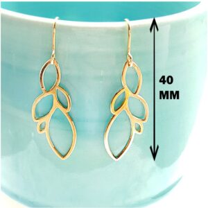 22 kt real solid yellow gold lotus flower dangle drop hook earrings
