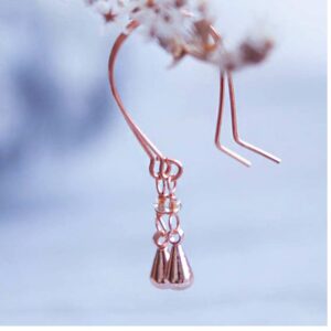 14 kt real solid rose gold minimalist dangle drop hook earrings