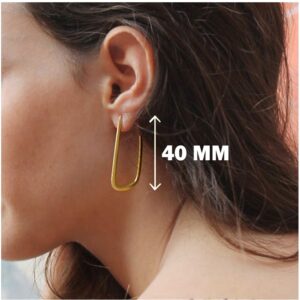 18 k hallmark real solid yellow gold long hoop dangle drop earrings