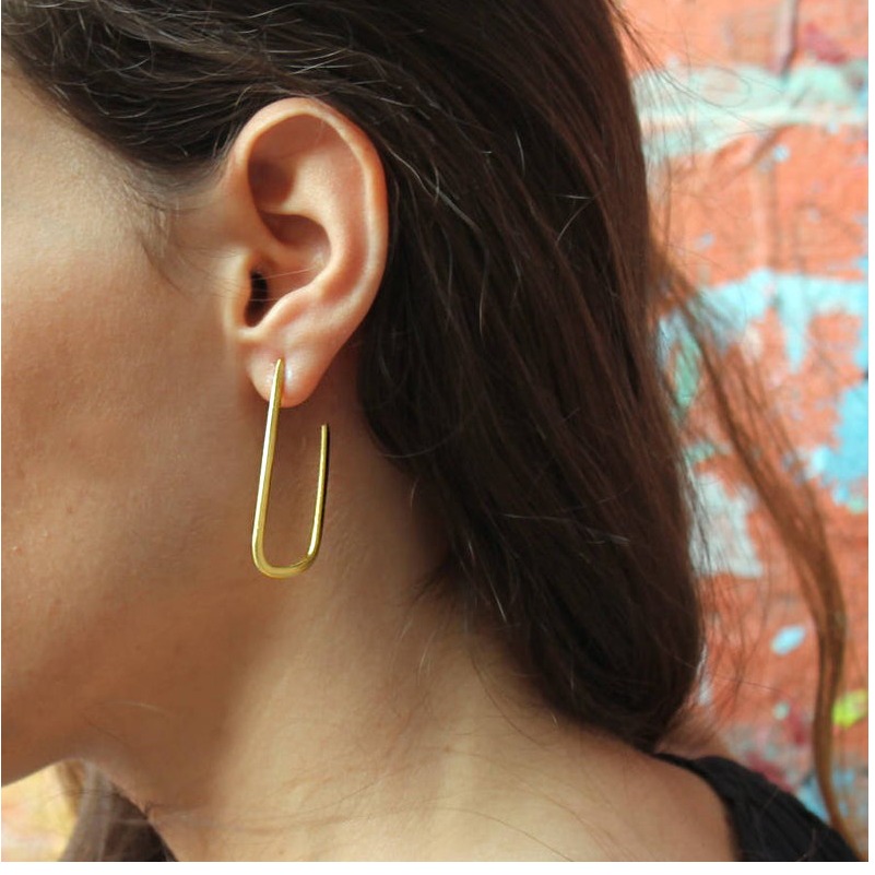 18 k hallmark real solid yellow gold long hoop dangle drop earrings