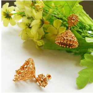 18 kt hallmark yellow gold indian jhumka women's dangle drop earrings