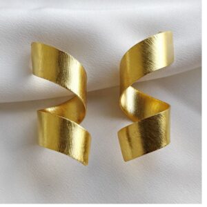 18 k hallmark yellow gold twisted swirl textured dangle drop earrings