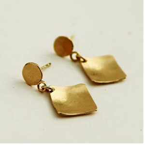 18 kt hallmark yellow gold hammered geometric dangle drop earrings
