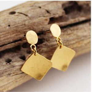 18 kt hallmark yellow gold hammered geometric dangle drop earrings
