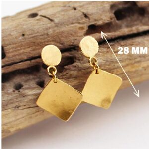 18 kt hallmark yellow gold hammered geometric dangle drop earrings