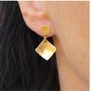 18 kt hallmark yellow gold hammered geometric dangle drop earrings