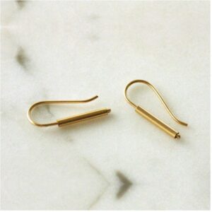 18 kt hallmark yellow gold bar threader minimal dangle drop earrings