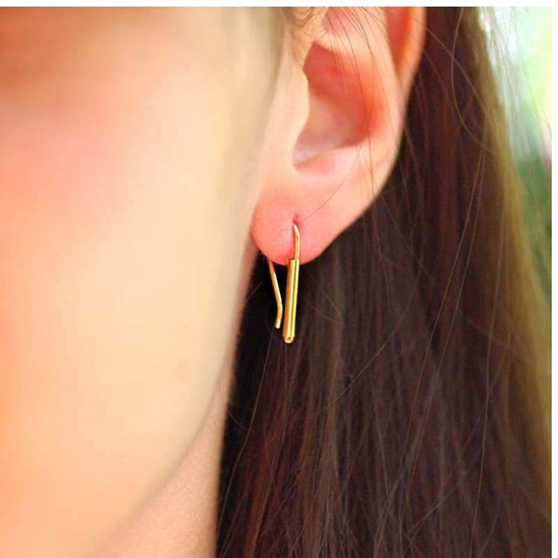 18 kt hallmark yellow gold bar threader minimal dangle drop earrings