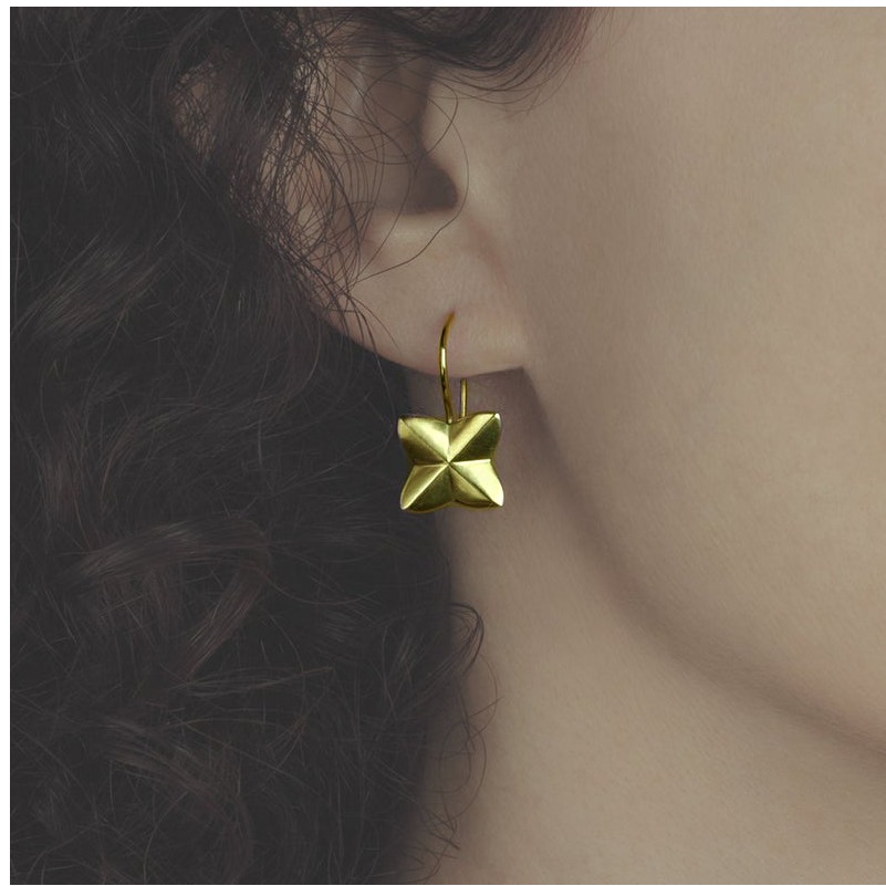 18 kt hallmark real solid yellow gold modern dangle drop earrings