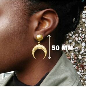 18 kt yellow gold half moon horn dangle drop women's earrings 12 gram