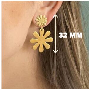 22 kt yellow gold mod floral dangle drop women's earrings 10 grams