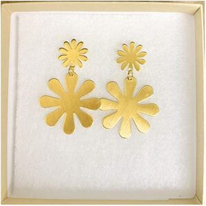 22 kt yellow gold mod floral dangle drop women's earrings 10 grams