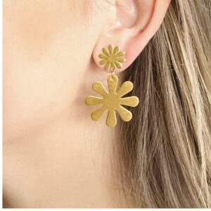 22 kt yellow gold mod floral dangle drop women's earrings 10 grams