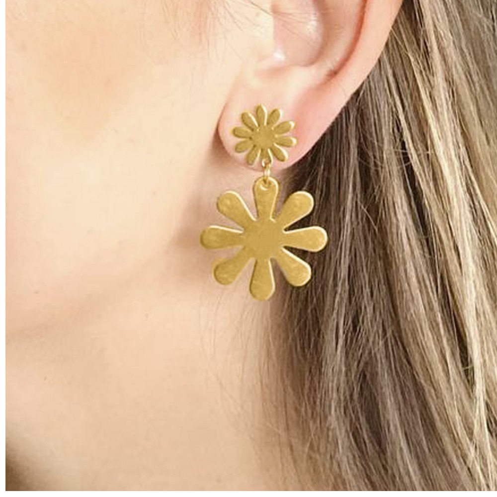 22 kt yellow gold mod floral dangle drop women's earrings 10 grams