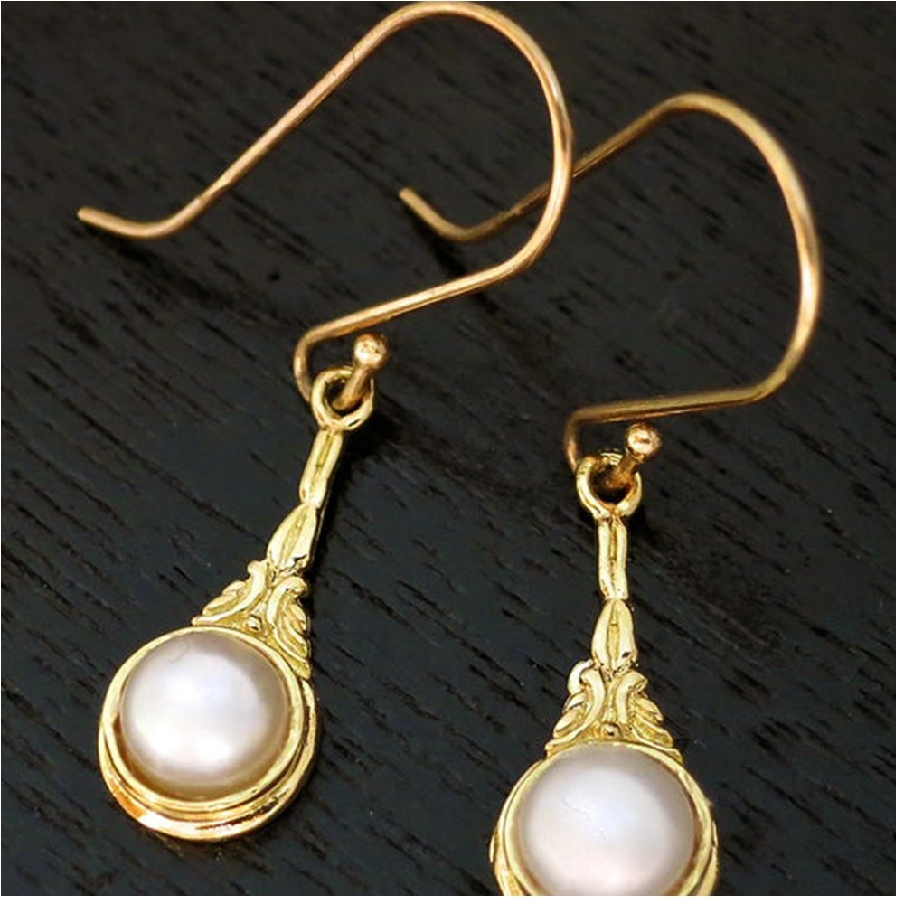 18 kt yellow gold victorian boho dangle drop women's earrings 8 grams - Image 5