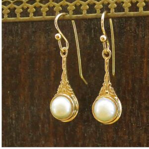 18 kt yellow gold victorian boho dangle drop women's earrings 8 grams