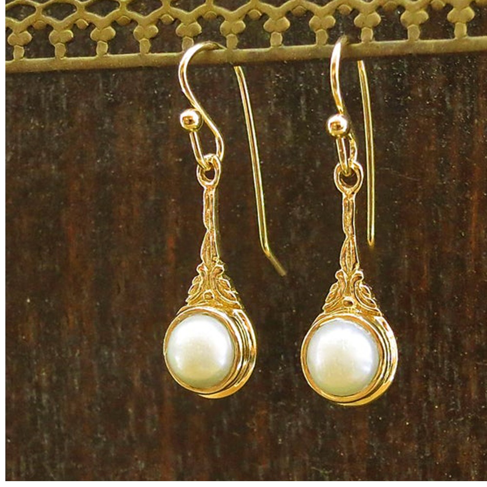 18 kt yellow gold victorian boho dangle drop women's earrings 8 grams - Image 3