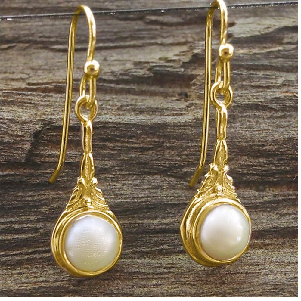 18 kt yellow gold victorian boho dangle drop women's earrings 8 grams
