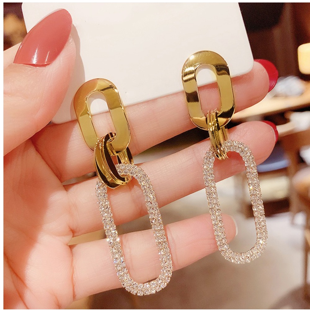 18 kt yellow gold cubic zirconia dangle drop women's earrings 12 gram - Image 3