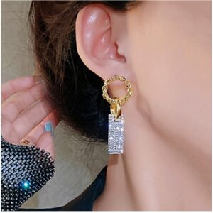 18 kt yellow gold cubic zirconia dangle drop women's earrings 12 gram