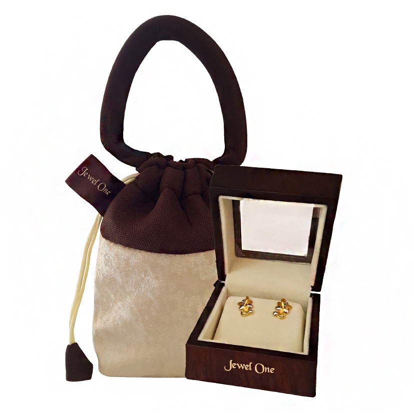 18kt solid yellow gold wedding wear two tone stud women's earrings - Image 4