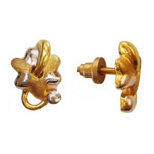 18kt solid yellow gold wedding wear two tone stud women's earrings