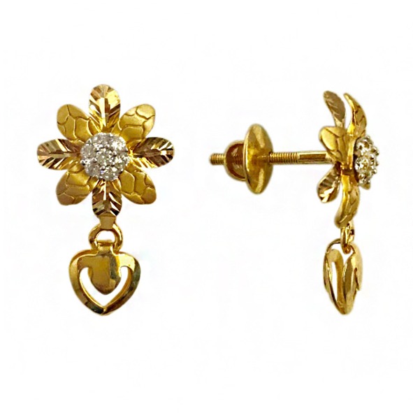 18kt yellow gold wedding wear stud earrings screw back cz