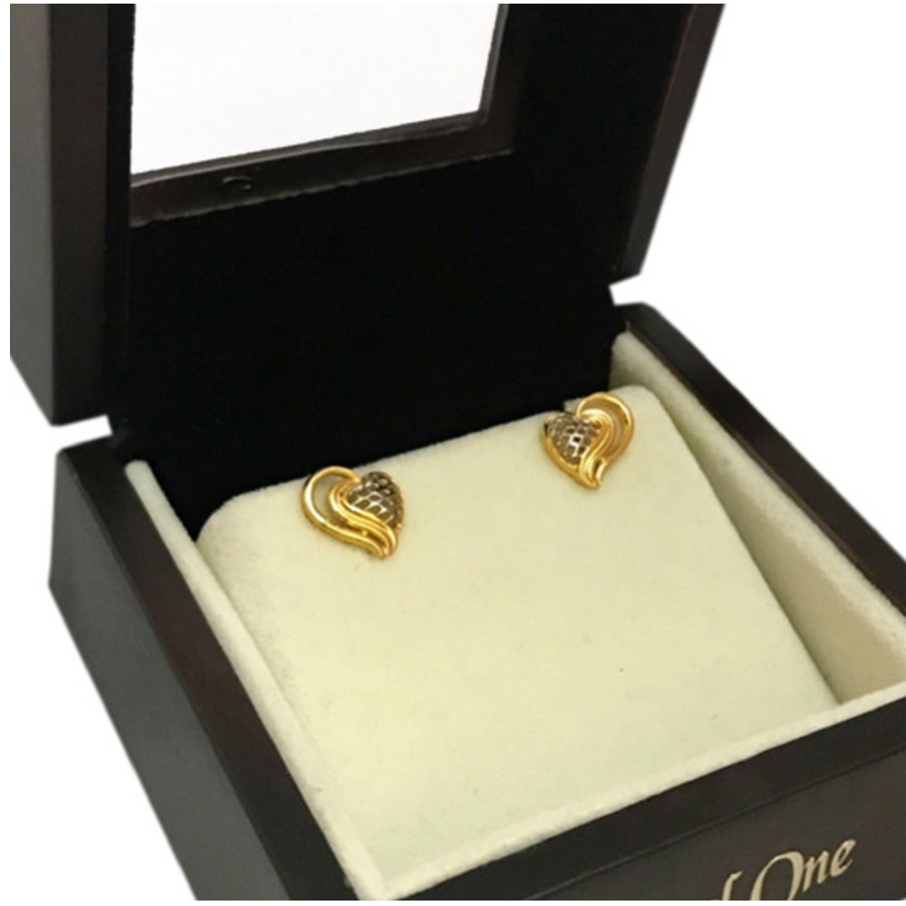 22kt yellow gold party wear charm stud earrings screw back heart - Image 4