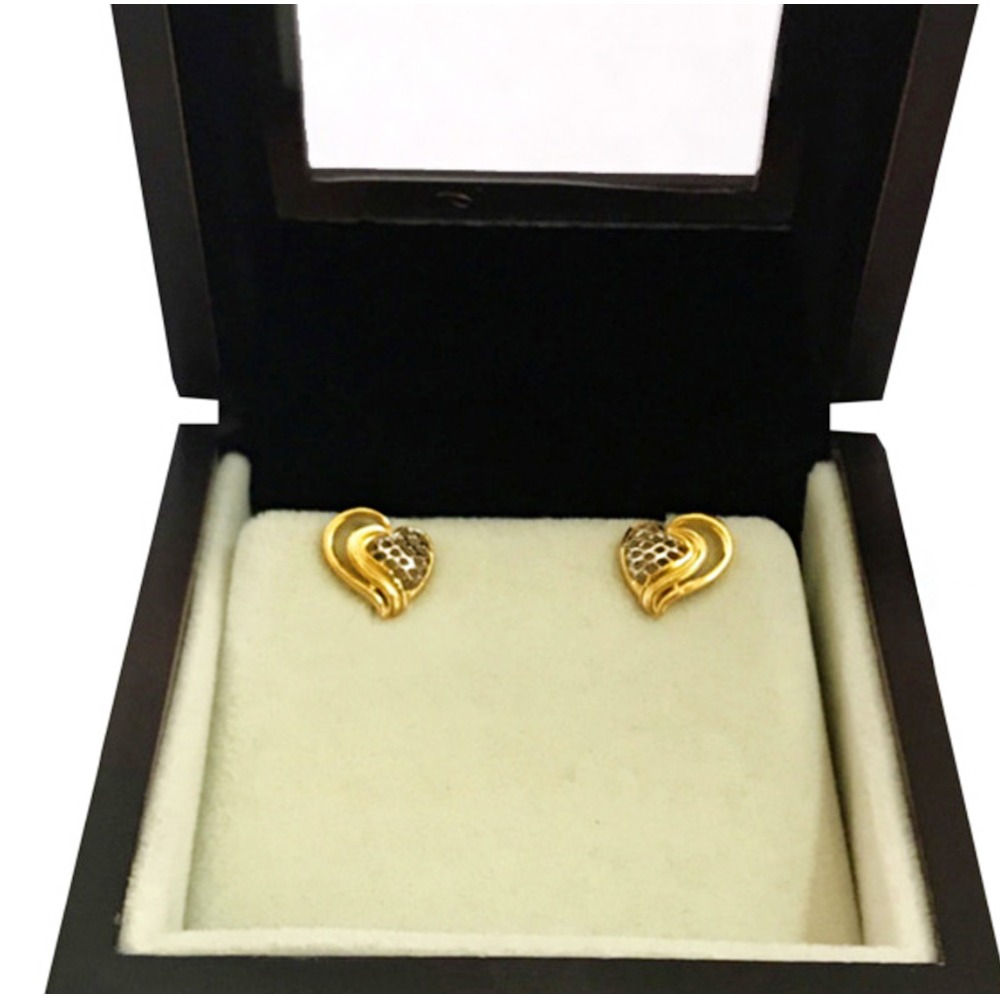 22kt yellow gold party wear charm stud earrings screw back heart - Image 3