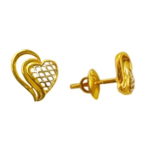 22kt yellow gold party wear charm stud earrings screw back heart