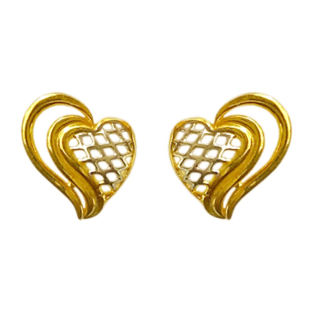 22kt yellow gold party wear charm stud earrings screw back heart